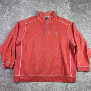 Tommy Bahama Men’s 1/4 Zip Pullover Sweatshirt Coral Red 2XLT Pima Cotton Casual